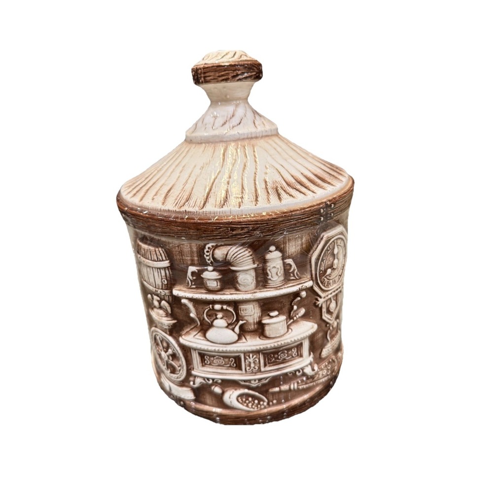 Vintage Made In Japan Early American Frontier Ceramic Cookie Jar Cottagecore‎
